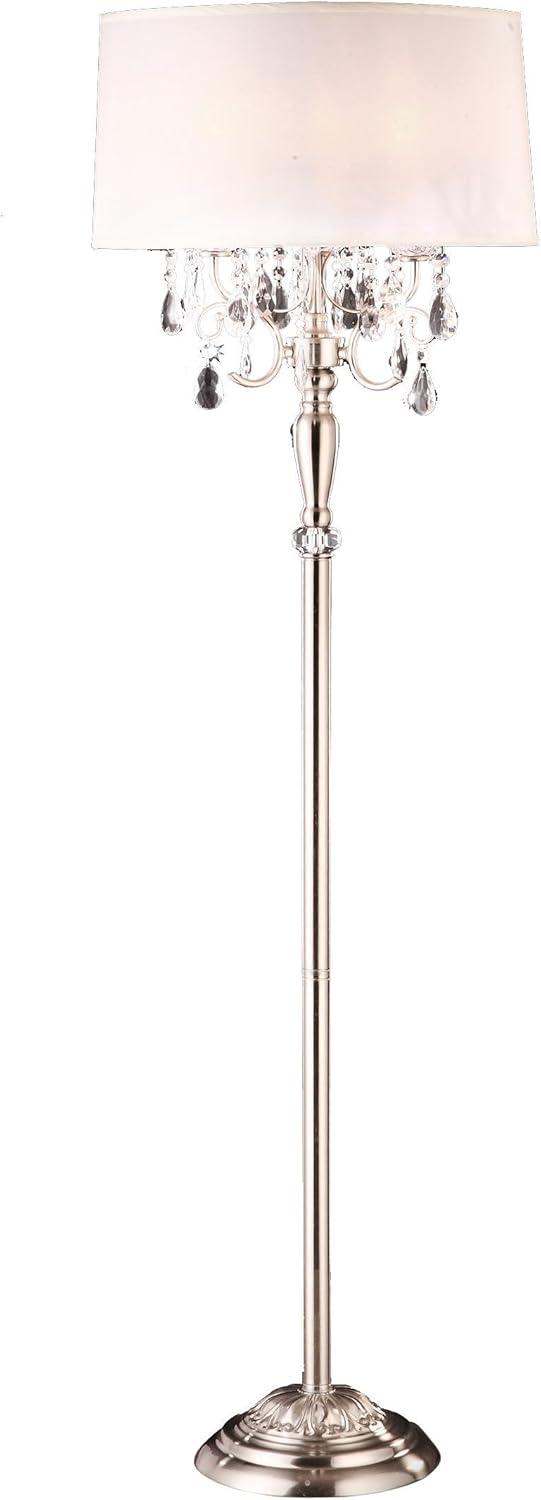 Elegant Crystal Silver USB Floor Lamp with Ivory Shade