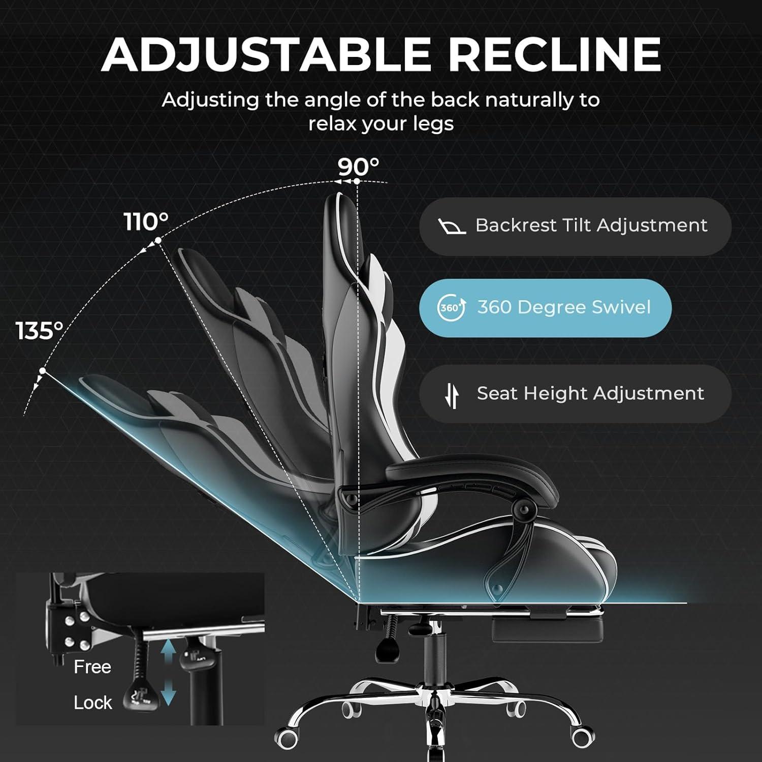Anadea Anadea Adjustable Reclining Ergonomic Faux Leather Swiveling PC & Racing Game Chair with Footrest