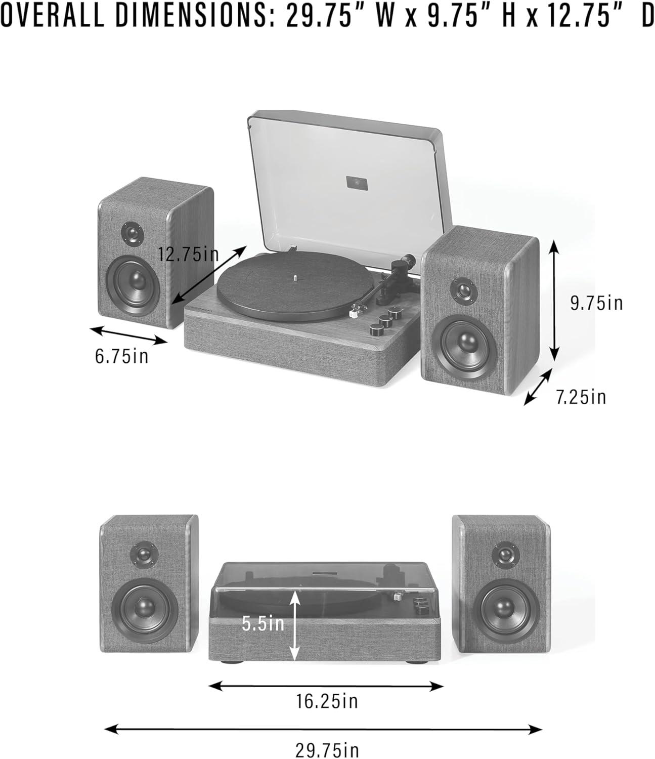 Charcoal and Brown Bluetooth Record Player with Speakers