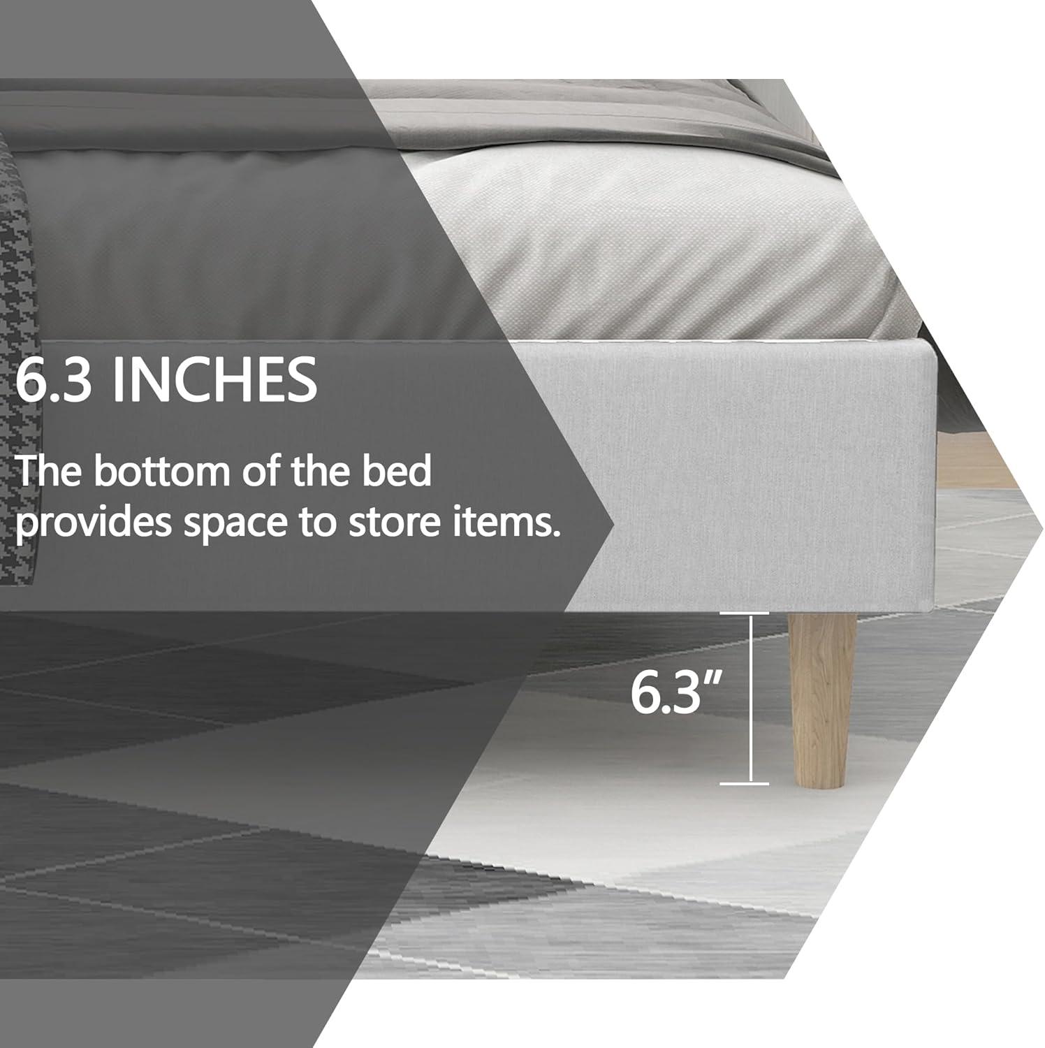 Alazyhome  Upholstered Platform Bed Frame No White Linen Queen