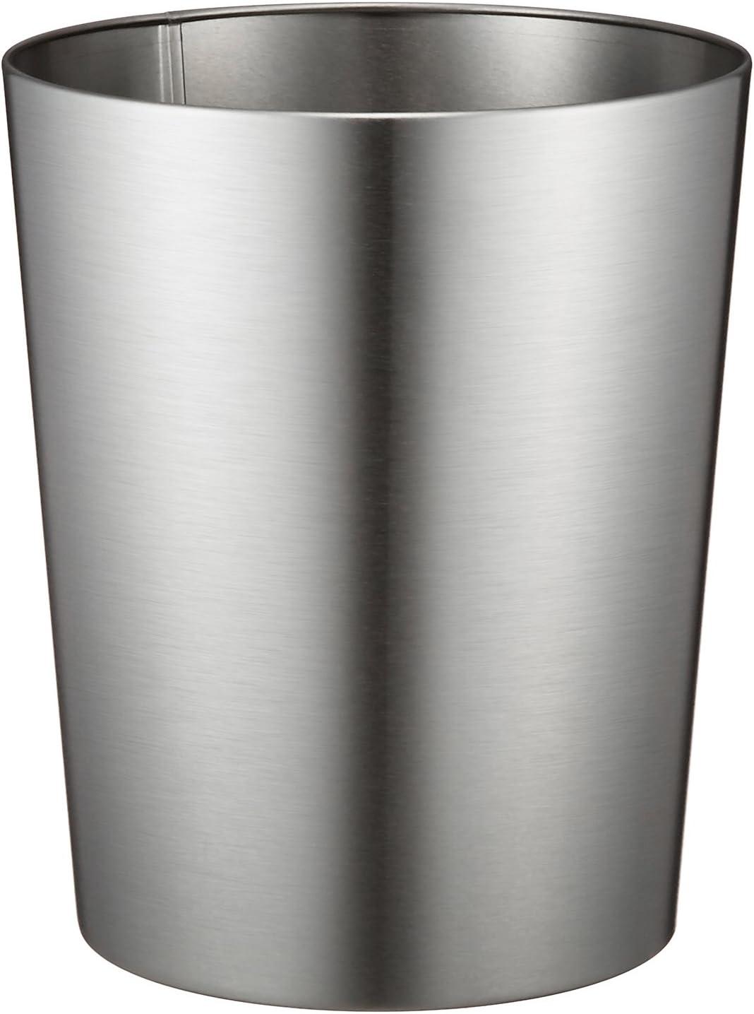 Brushed Stainless Steel Round Bathroom Trash Can, 11 Gallon