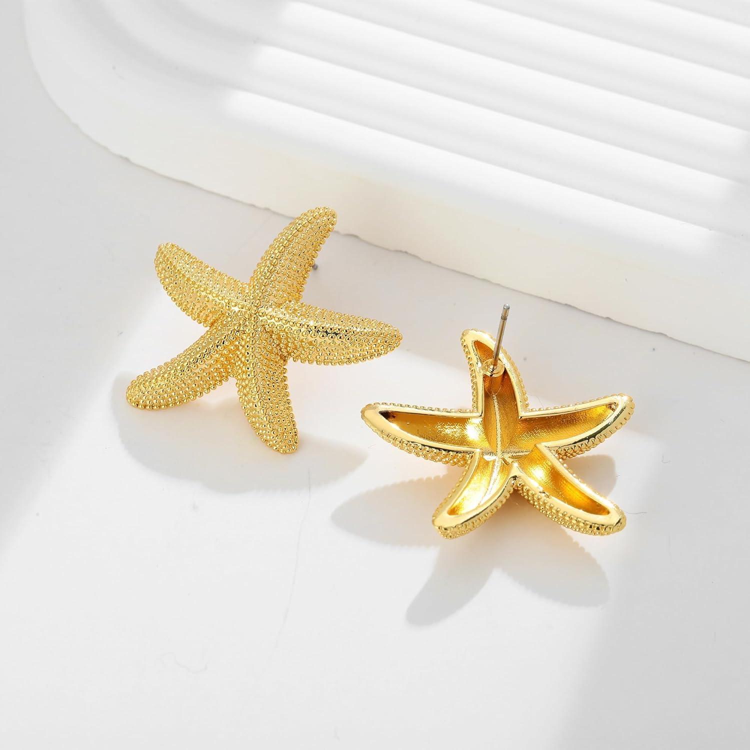 Punk Boho Starfish Earrings Starfish Statement Star Stud Earrings for Women Beach Ocean Summer Jewelry