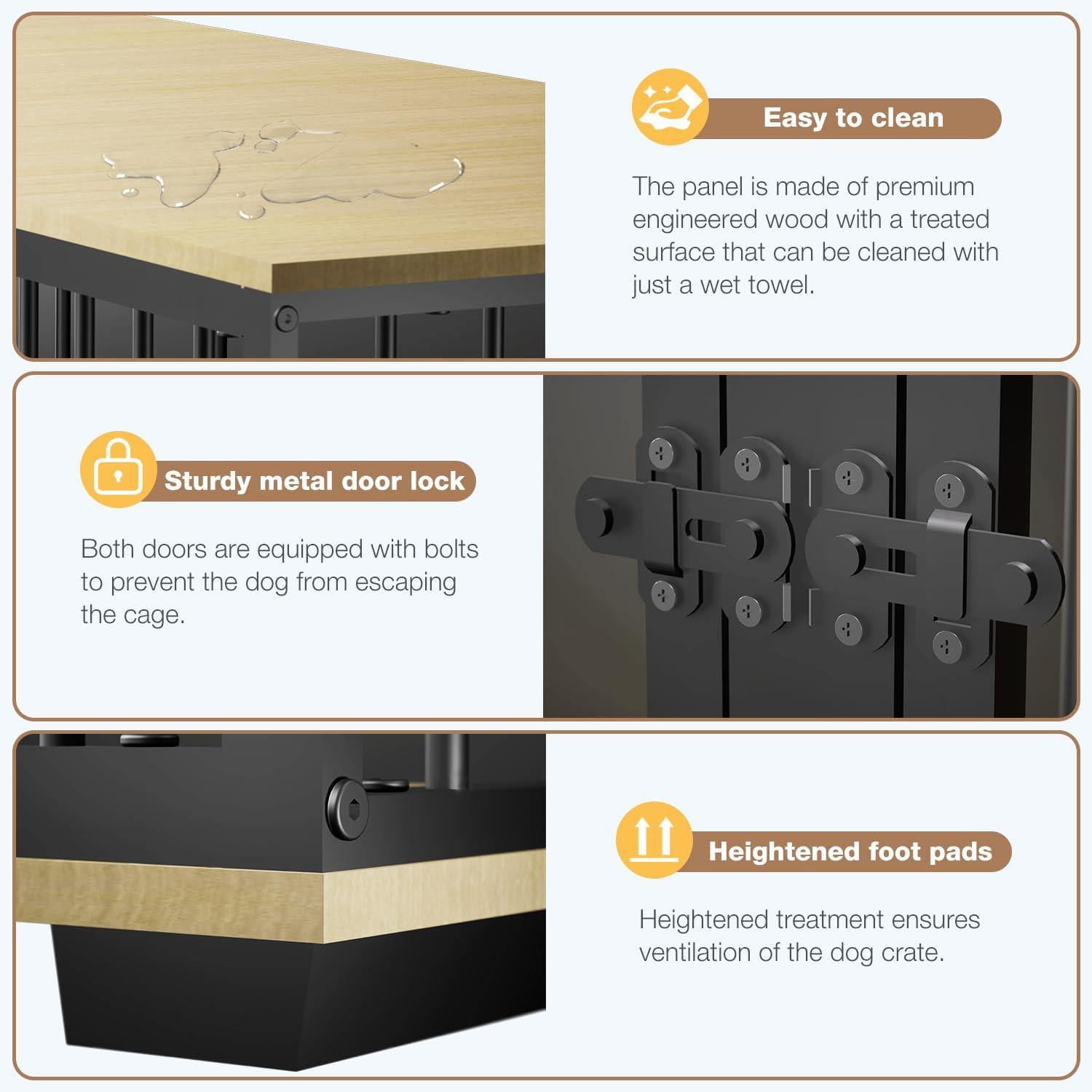 Tucker Murphy Pet™ Large Dog Crate Furniture for 2 Dogs, 71.6'' Steel Frame Dog Crate with Double Doors, Heavy Sturdy Dog Kennel