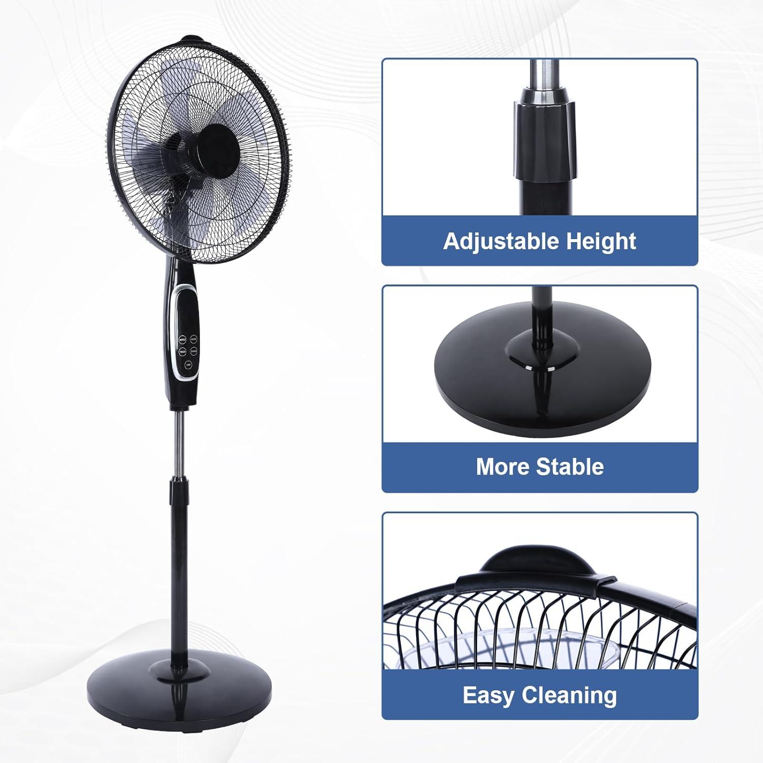 Black Adjustable Height Oscillating Floor Fan with Remote Control