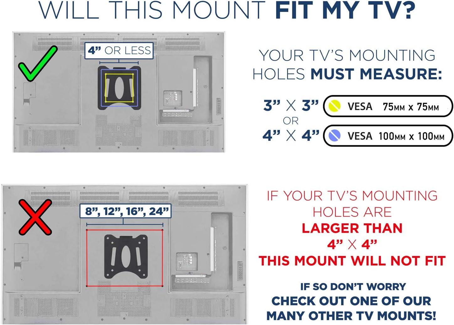 Mount-It! Low Profile Fixed TV Wall Mount for Small Televisions Computer Monitors | Fits 13" to 27" | Quick Disconnect | 60 Lbs. Capacity | Black