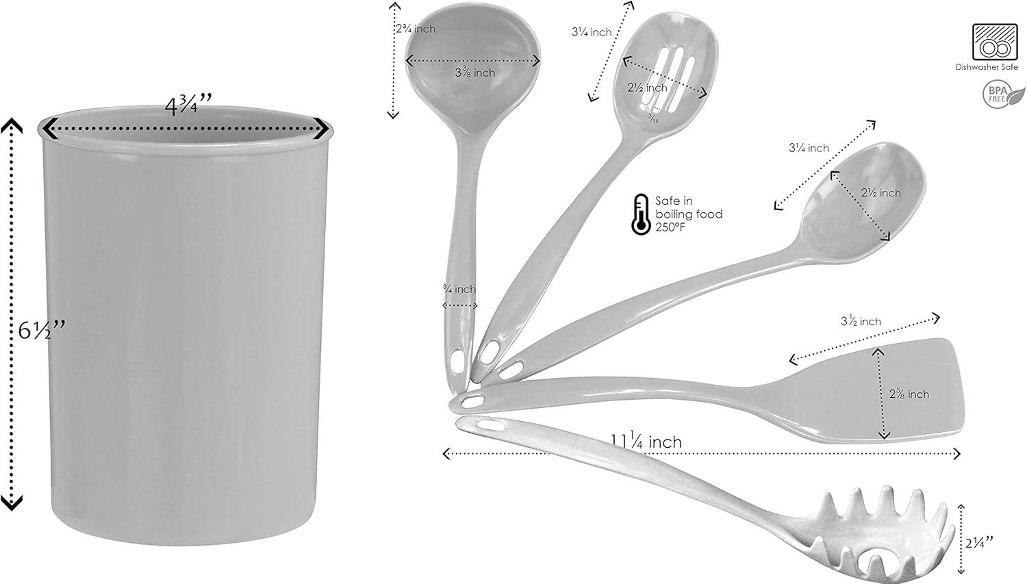 Reston Lloyd 6 Piece Kitchen Utensil Holder for kitchen counter, Utensils crock with Heat Resistant Spoon, Slotted Spoon, Ladle, Spatula BPA Free, Azure