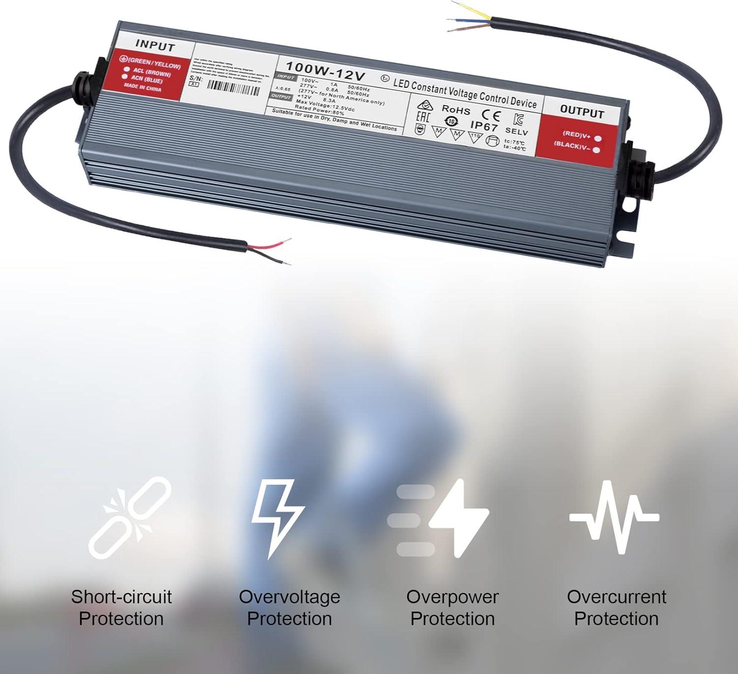 QNNP® LED Driver 150 Watts 12V DC Low Voltage Transformer Waterproof IP67 Power Supply Transformer Adapter AC 100V-120V to 12V DC, LED Power Supply for Indoor Outdoor LED Lighting