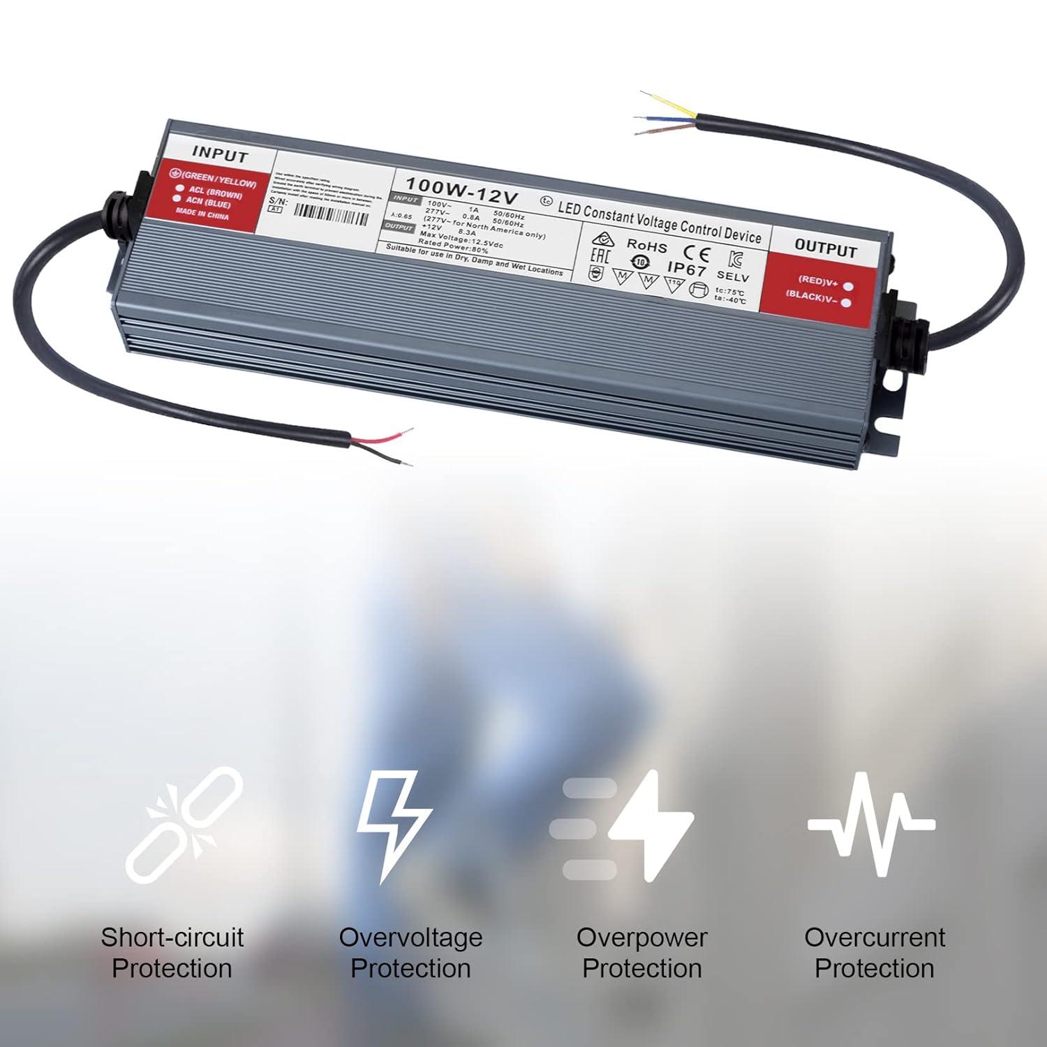 QNNP® LED Driver 150 Watts 12V DC Low Voltage Transformer Waterproof IP67 Power Supply Transformer Adapter AC 100V-120V to 12V DC, LED Power Supply for Indoor Outdoor LED Lighting