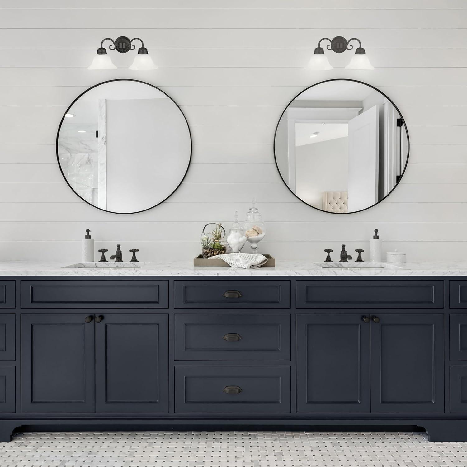 Design House Millbridge 2-Light Dimmable Vanity or Wall Light with Frosted Glass Shades, Oil Rubbed Bronze