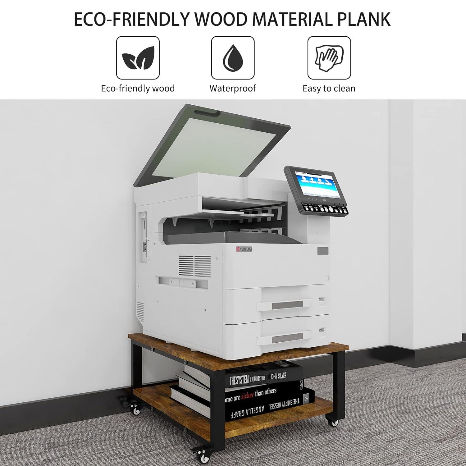 Natwind 2 Tier Laser Printer Stand,23.6''x23.6''x12.6'' Large Printer Table Copier Stand,Heavy Duty Rolling Printer Cart with Wheels for Home Office (Retro)