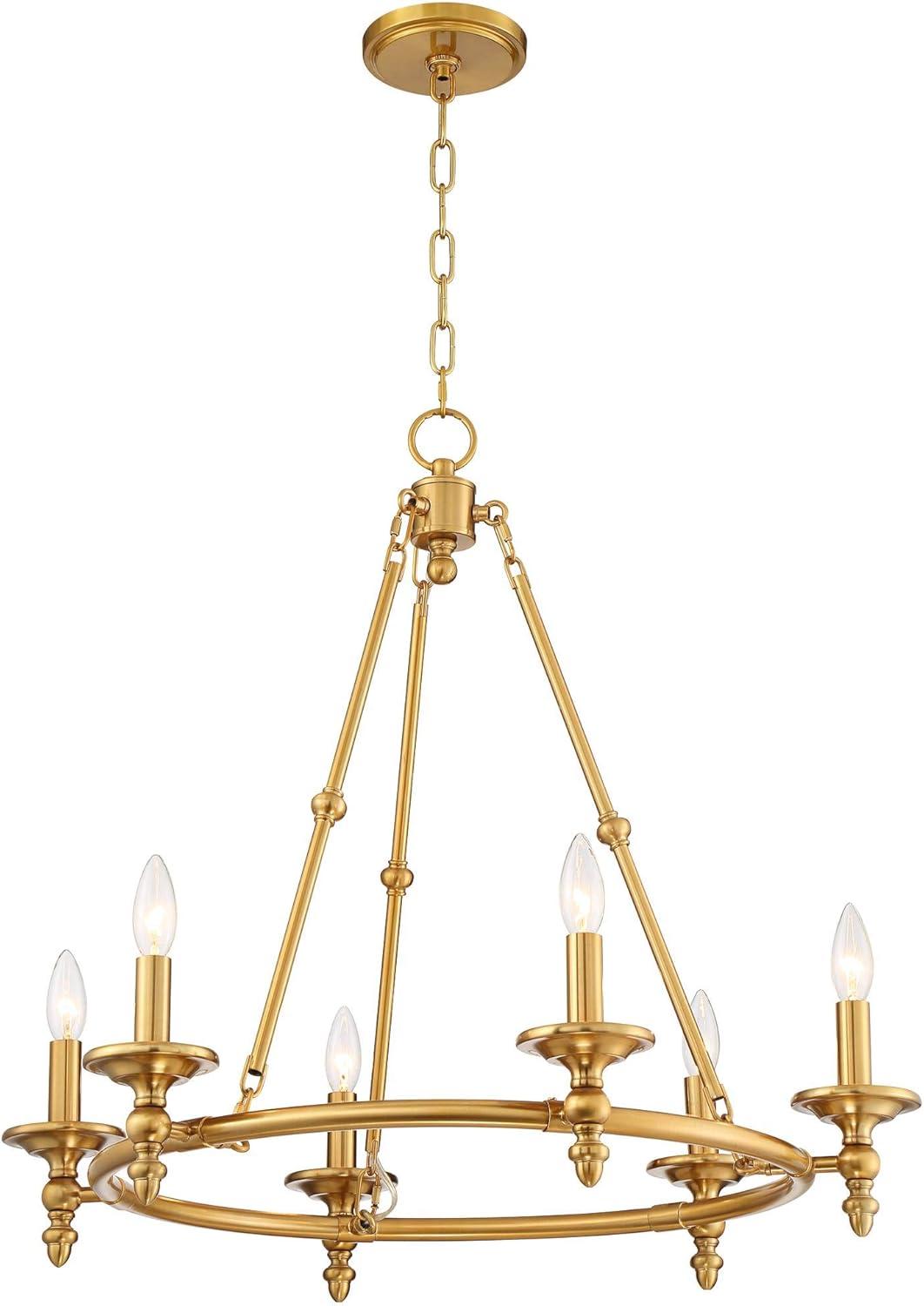 Stiffel Warm Antique Brass Wagon Wheel Chandelier 28" Wide Farmhouse Rustic 6-Light Fixture for Dining Room Living House Foyer Kitchen Island Entryway