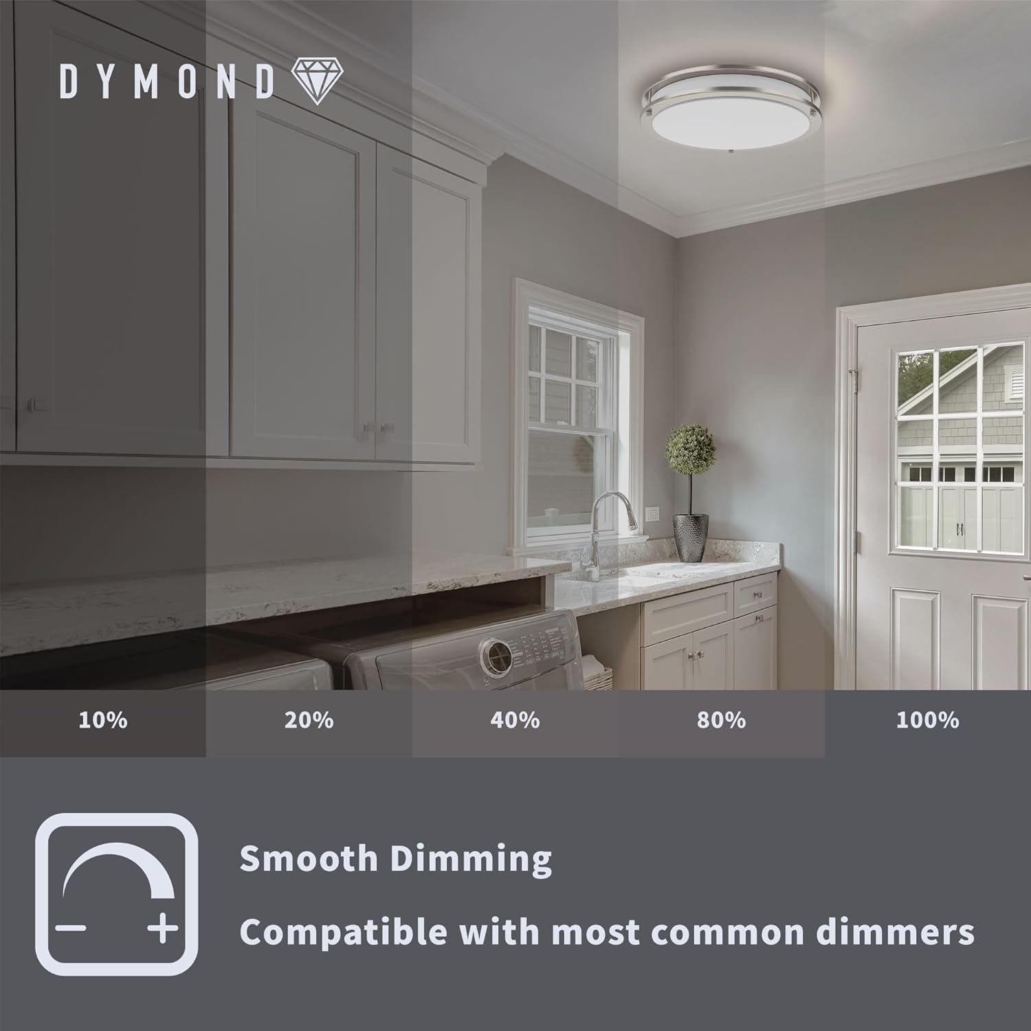 DYMOND 10" LED Ceiling Light Flush Mount Dimmable Brushed Nickel Double Ring