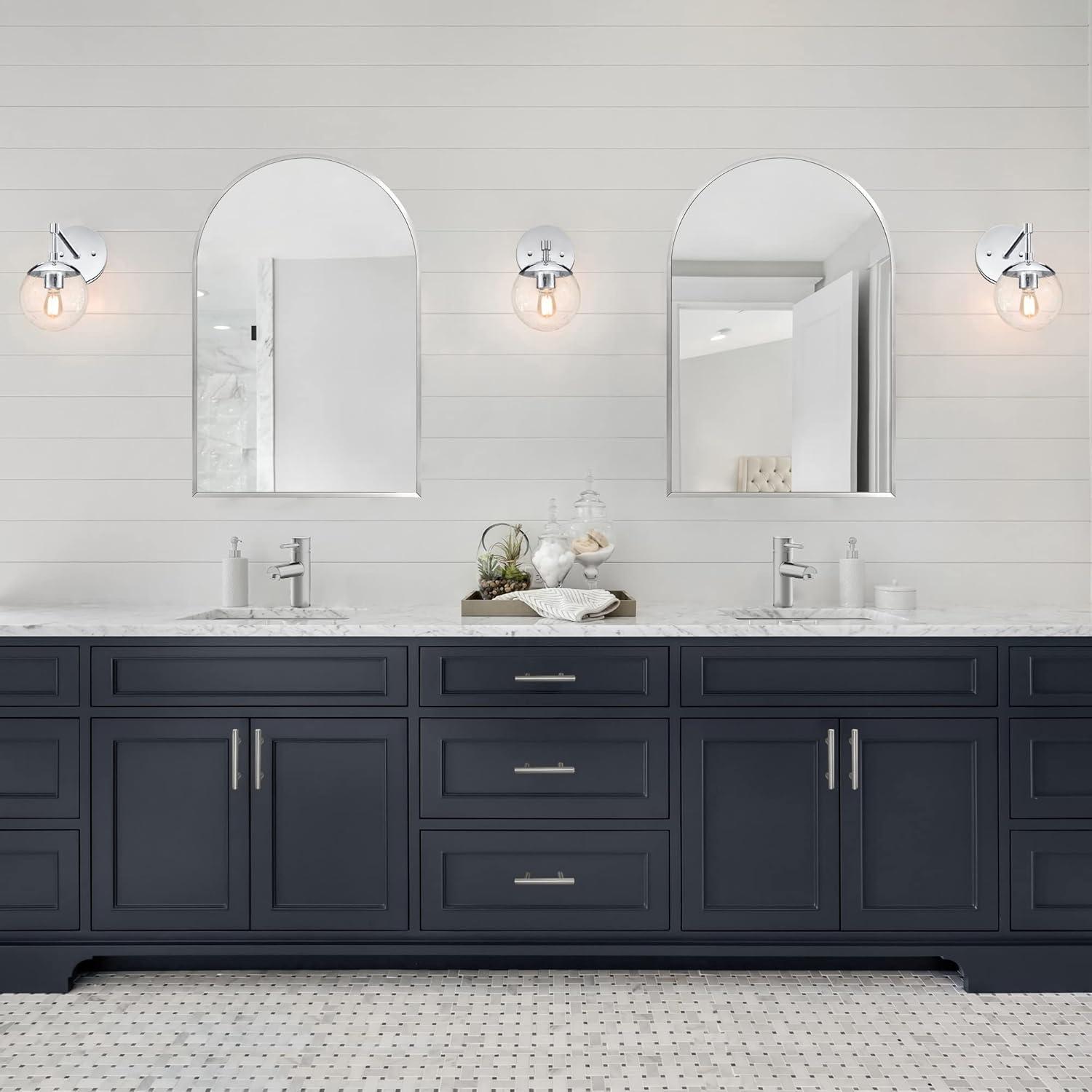 Maeve Arched Wall Accent Mirror – 36-Inch H X 24-Inch L, Modern Metal Framed – Living Room, Bedroom, Bathroom Vanity Mirror – Silver – Design House, 596726-SLV