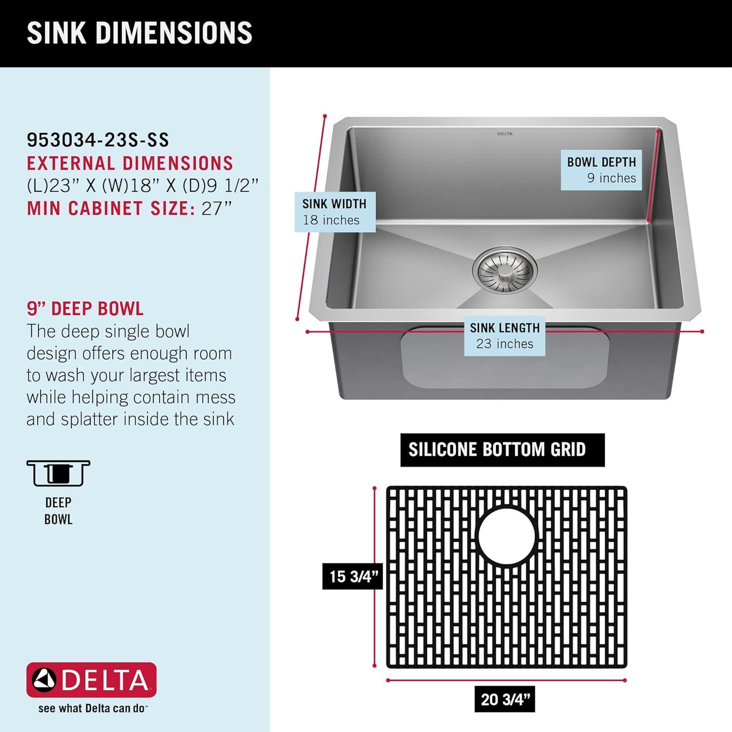 Delta Lenta™ Undermount 16 Gauge Stainless Steel Single Bowl Kitchen Sink with Accessories