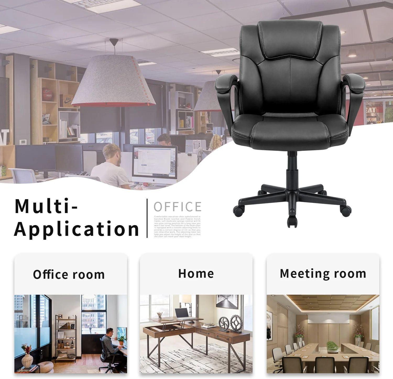 Black Leather Mid-Back Swivel Executive Office Chair