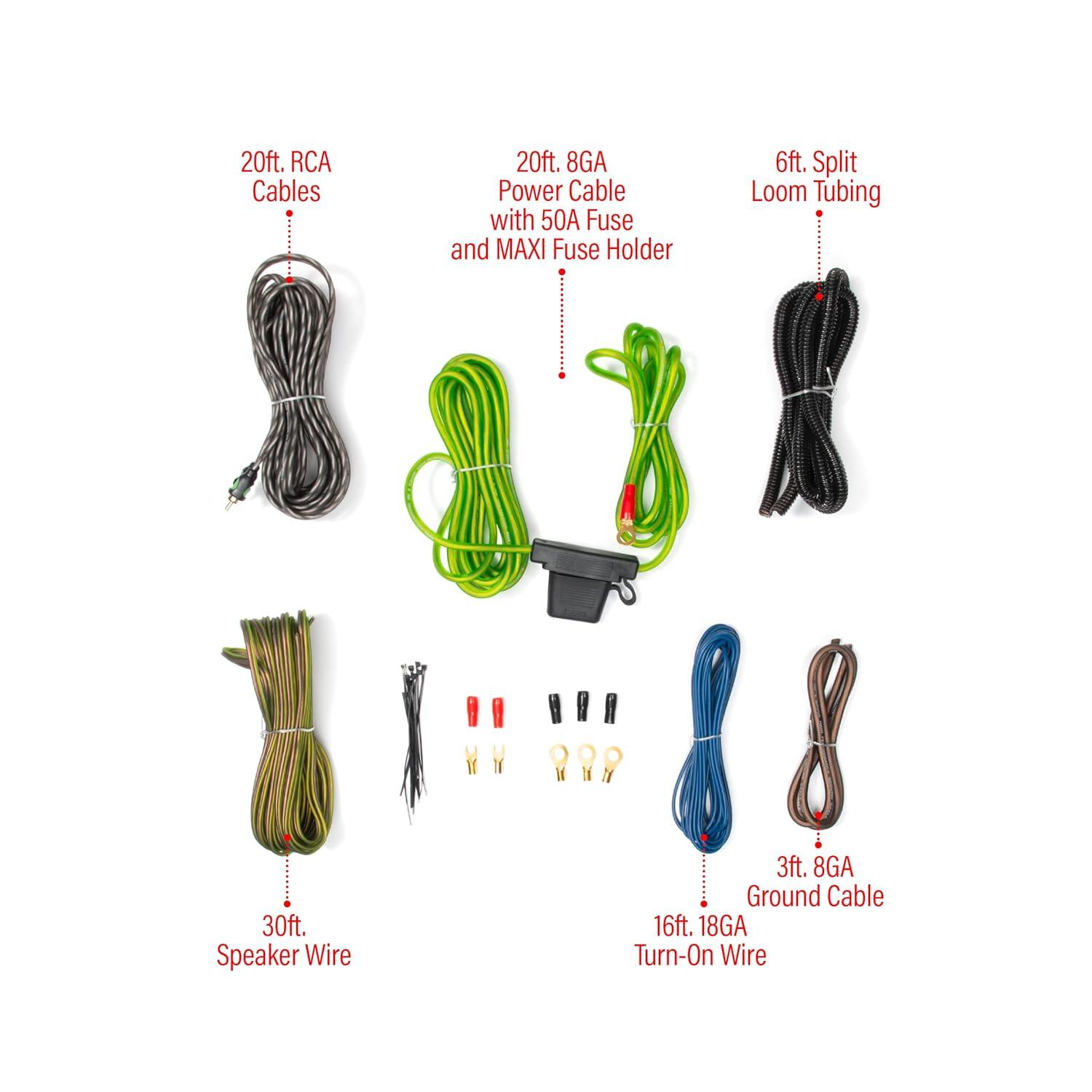 BOSS Audio Systems BP8K 8 Gauge Car Amplifier Installation Wiring Kit - A Car Amp Wire Kit Helps You Make Connections and Brings Power to Your Radio, Subwoofers and Speakers