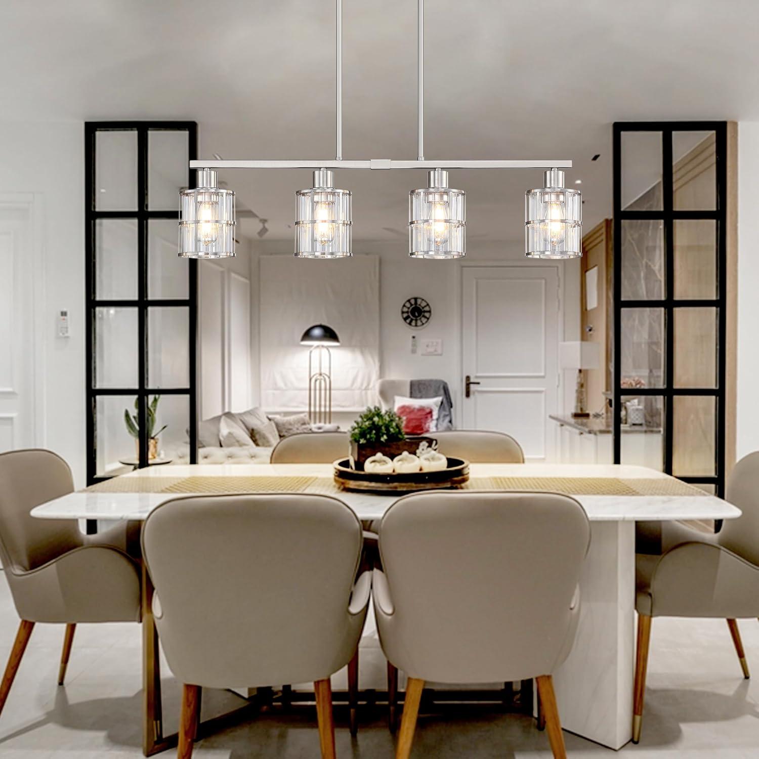 3-Light Pendant Lighting Clear Glass Pendant Lighting for Kitchen Island Brushed Nickel Hanging Light Fixture Pendant Light Dining Room Chandelier Farmhouse