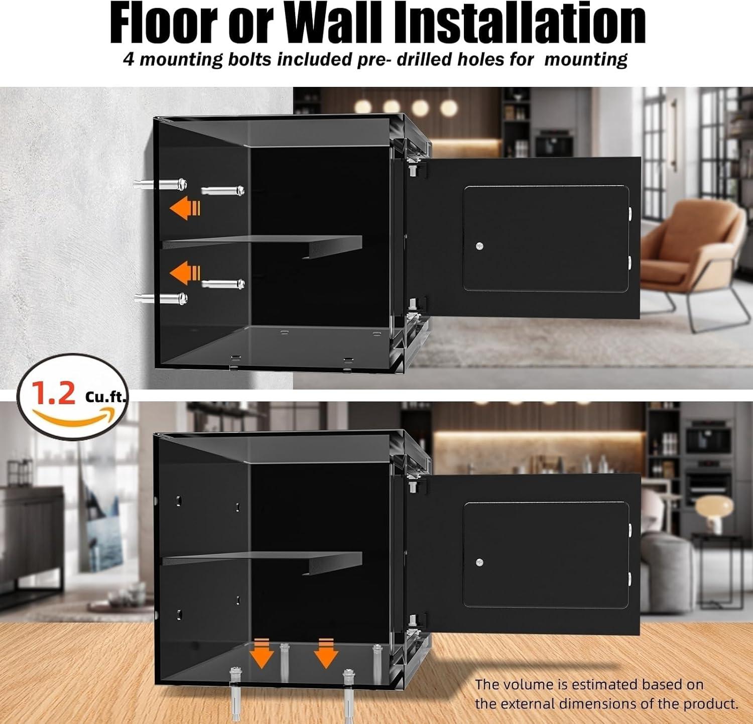 [ 1.2 Cu.ft. ]PATRON Safe Box with Key,Digital Security Home Safe,Cabinet Safes for Money Cash Documents,Wall Safes with Electronic Keypad,Removable Shelf for Office Hotel House Business,1.2 Cu.ft.