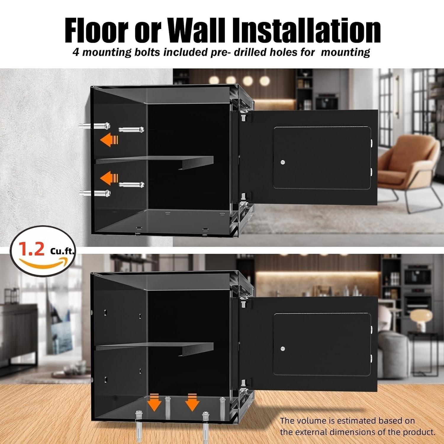 [ 1.2 Cu.ft. ]PATRON Safe Box with Key,Digital Security Home Safe,Cabinet Safes for Money Cash Documents,Wall Safes with Electronic Keypad,Removable Shelf for Office Hotel House Business,1.2 Cu.ft.