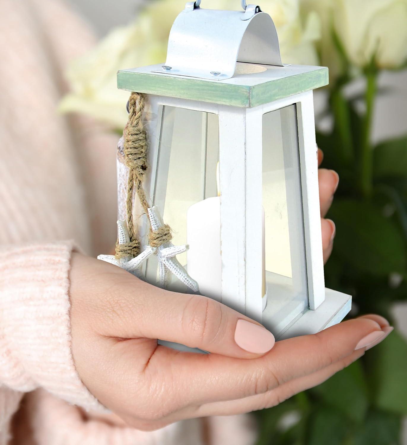 CoTa Global Ocean Breeze Nautical Wooden Lantern Candle Holder - Handmade Rustic Tealight Candle Lantern Decor Coastal Table Centerpiece, Indoor Tea Candle Lantern Beach Decorations for Home