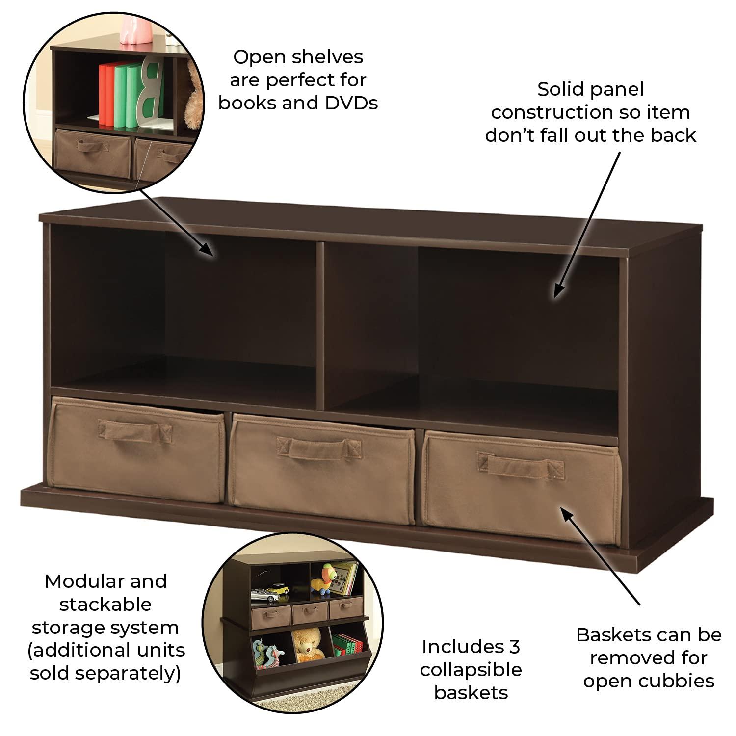 Espresso MDF Kids Storage Shelf with Fabric Baskets