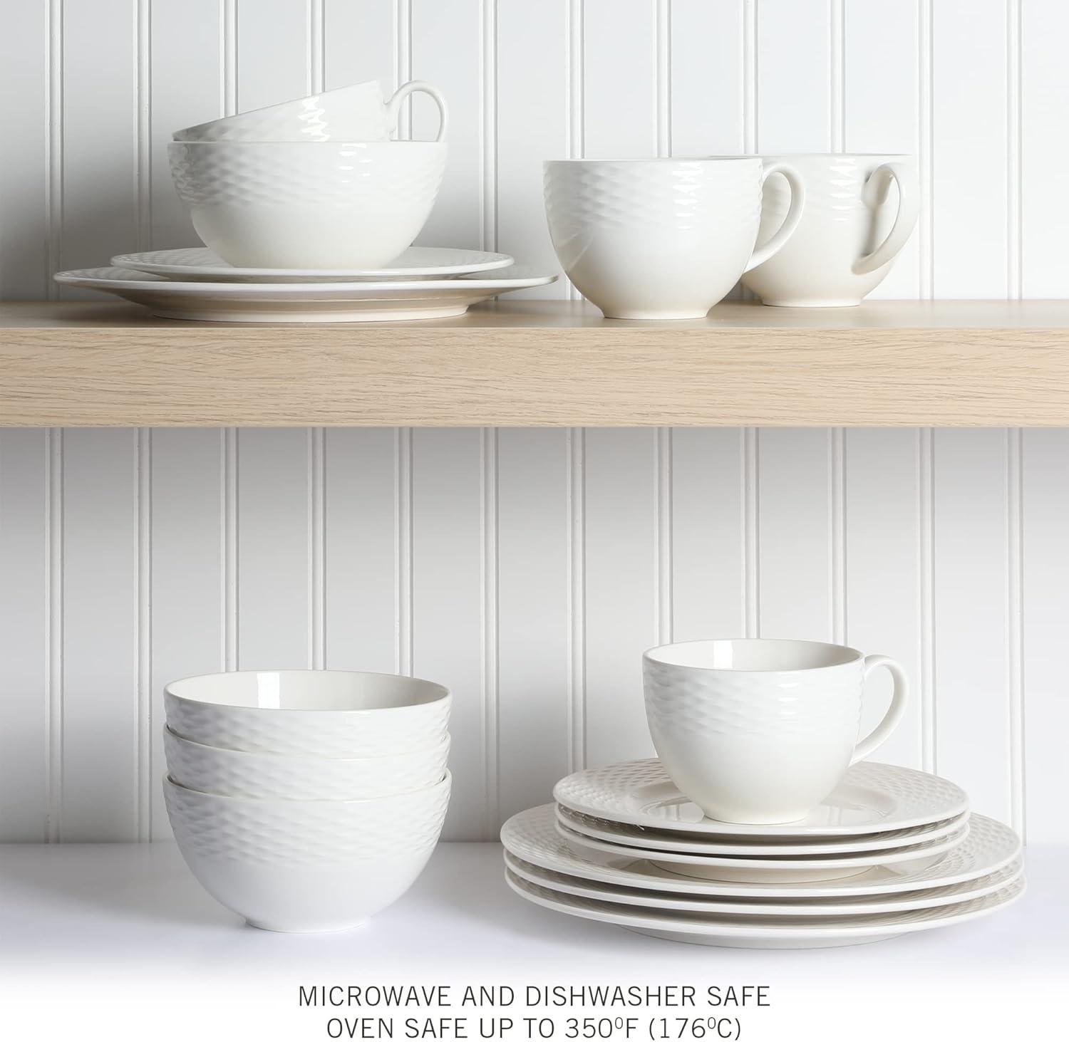 White Porcelain Embossed 16-Piece Dinnerware Set