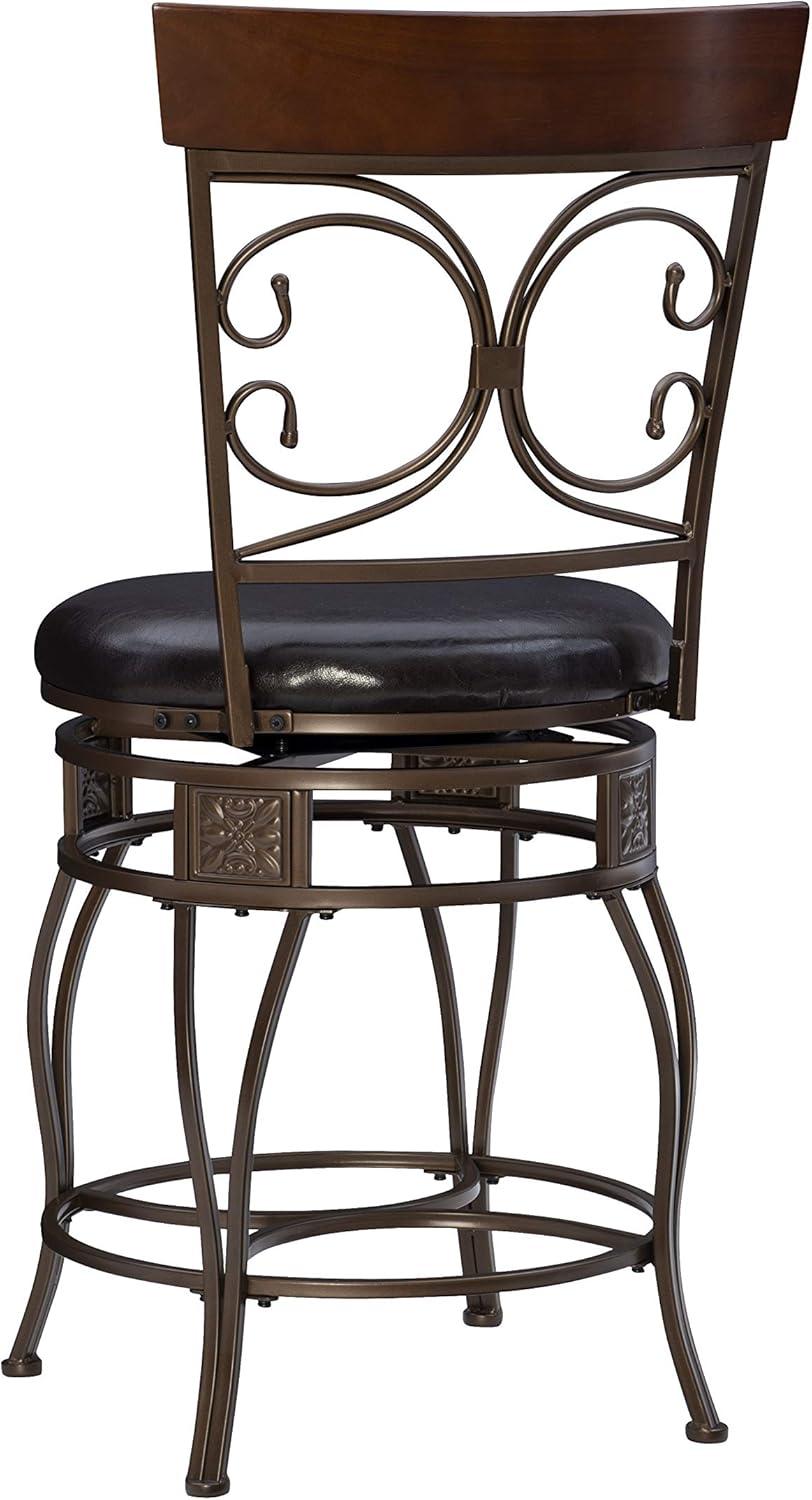 Bronze & Brown Faux Leather High-Back Swivel Counter Stool