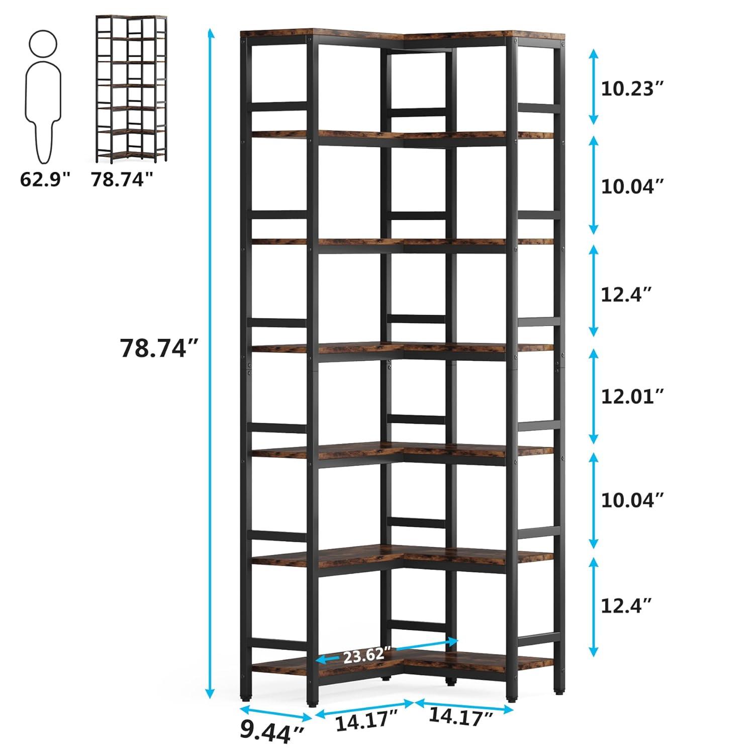 Hommoo 7-Tier Tall Corner Bookshelf Rustic Brown