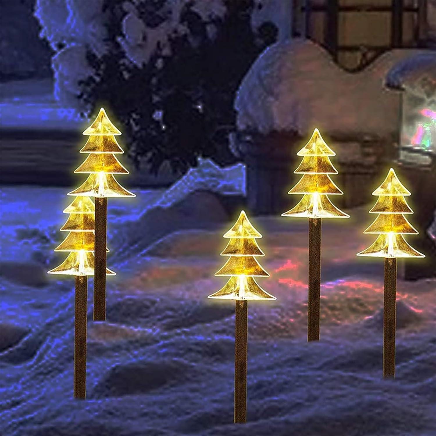 Enkey Christmas Solar Pathway Lights, Set of 5 Waterproof Landscape Christmas Lights, Stake Christmas Decorations, LED Lights for Yard Lawn Patio Walkway Decor (5PCS-Warm White-Tree)