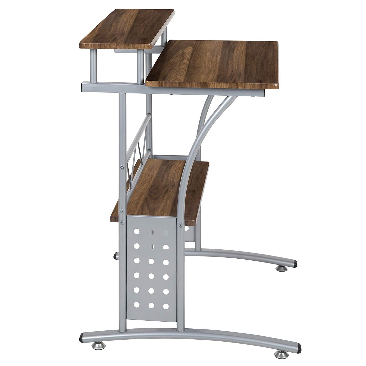 Flash Furniture Clifton Rustic Walnut Computer Desk with Top and Lower Storage Shelves