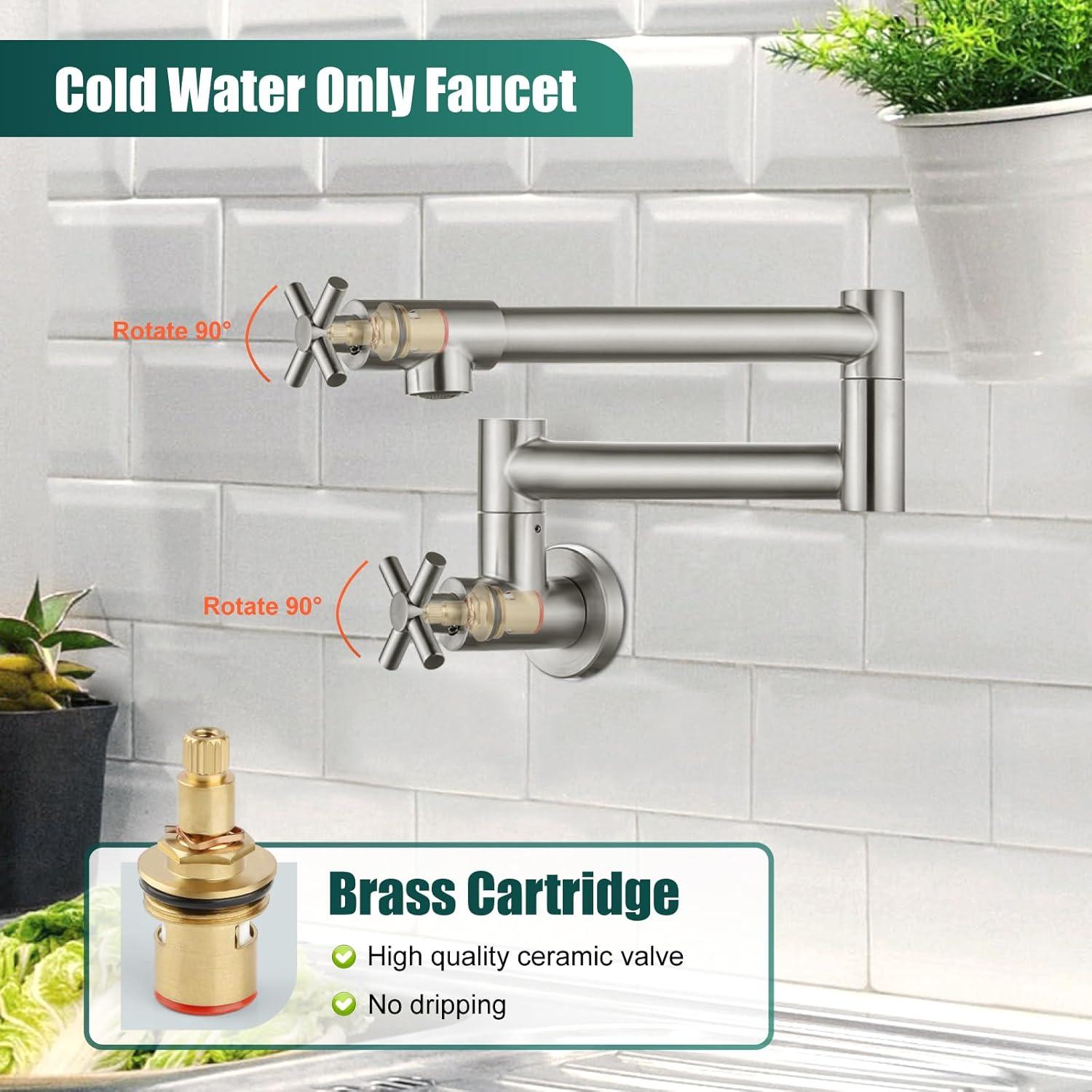 19-Inch Brushed Nickel Wall Mount Pot Filler Faucet