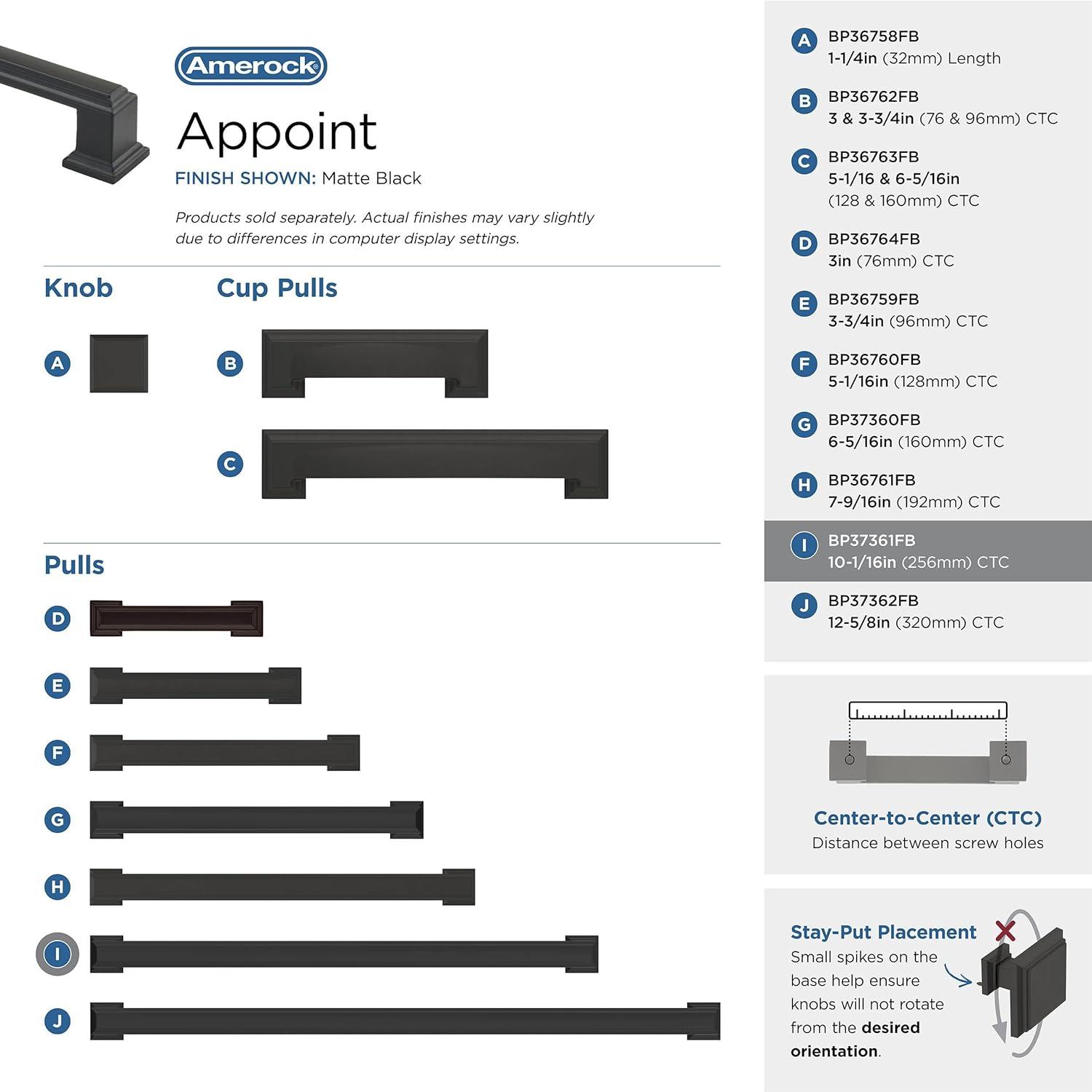 Amerock Appoint 10-1/16 inch (256mm) Center-to-Center Matte Black Cabinet Pull