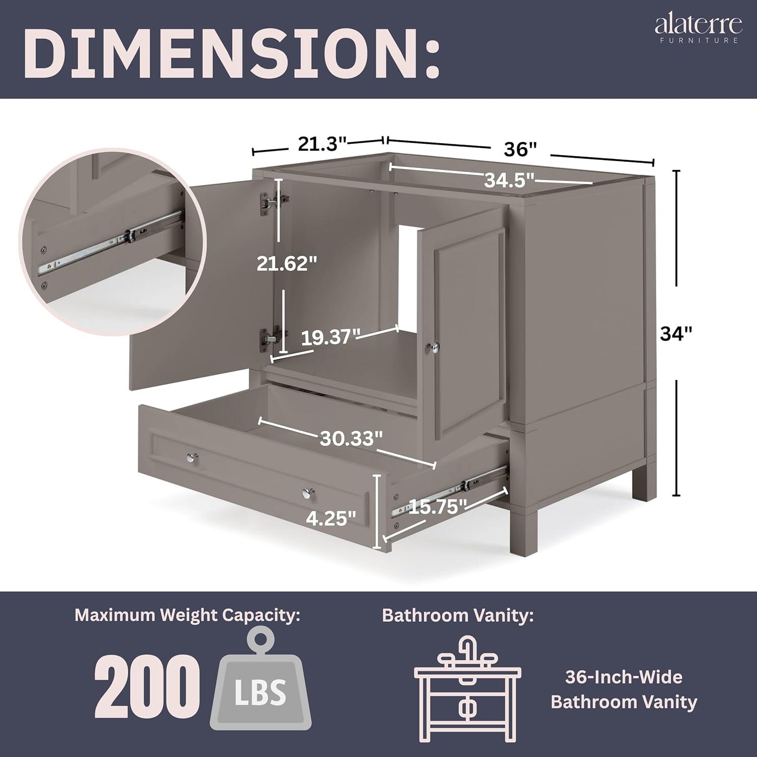 Williamsburg 36"W Transitional Style Vanity Cabinet With Soft Close Doors And Drawers