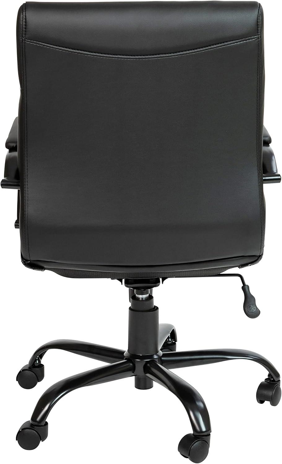 Modern Mid-Back Black LeatherSoft Swivel Executive Chair with Metal Arms