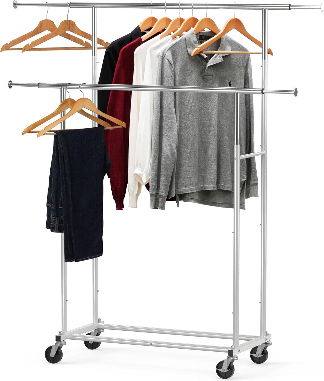 Heavy Duty Chrome Finish Double Rod Garment Rack