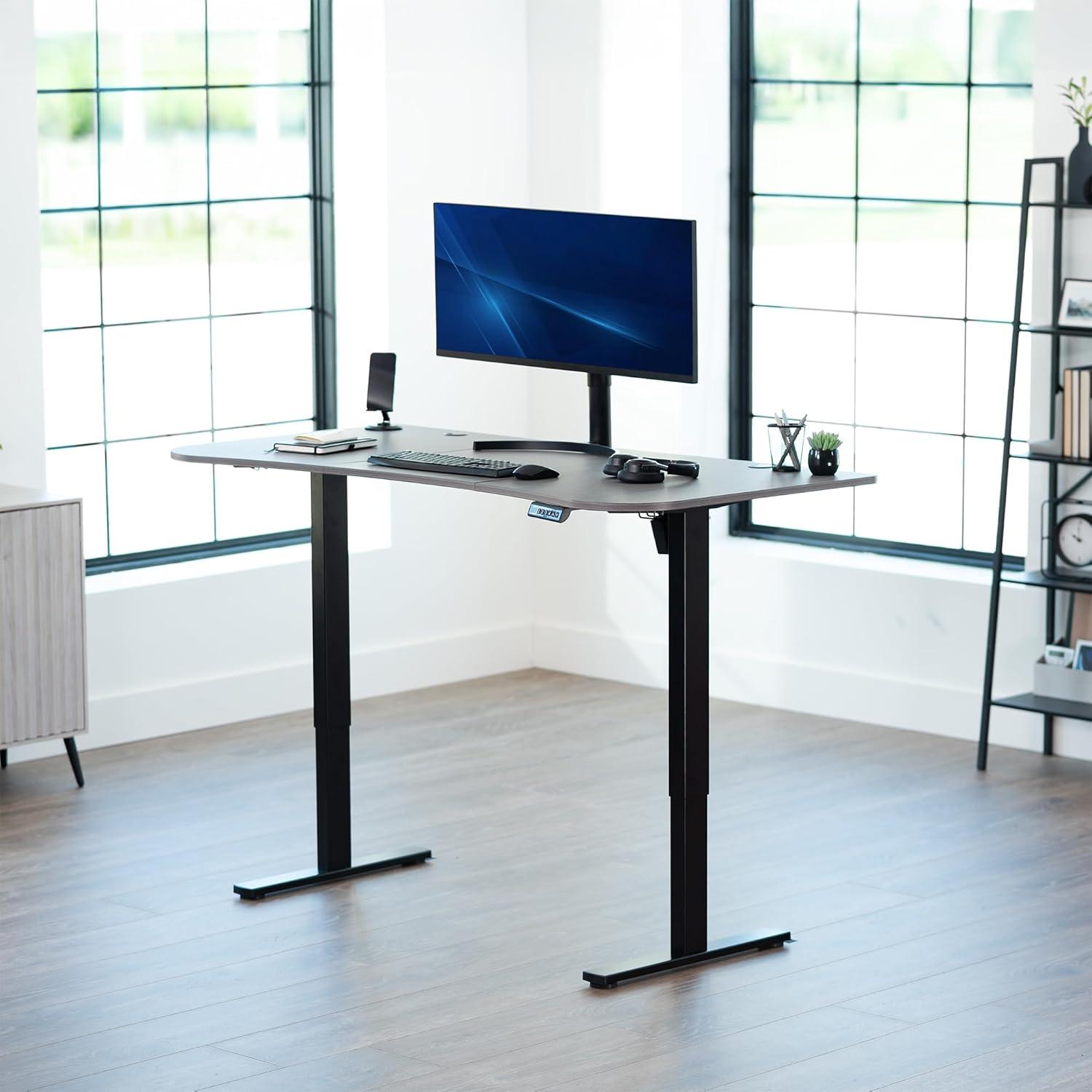 VIVO Electric 63” x 32” Standup Desk, Dark Gray Table Top, Black Frame