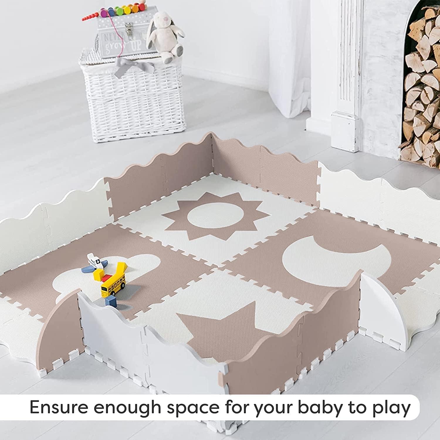 Beige and White Extra Large Non-Toxic Foam Baby Play Mat