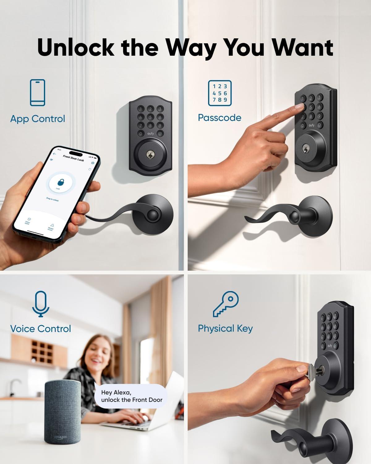 eufy Security Smart Lock C30, Keyless Entry, Built-in WiFi Deadbolt for Front Door, No Bridge Required, Easy Installation, App Remote Control, Auto Lock, Traditional, Black