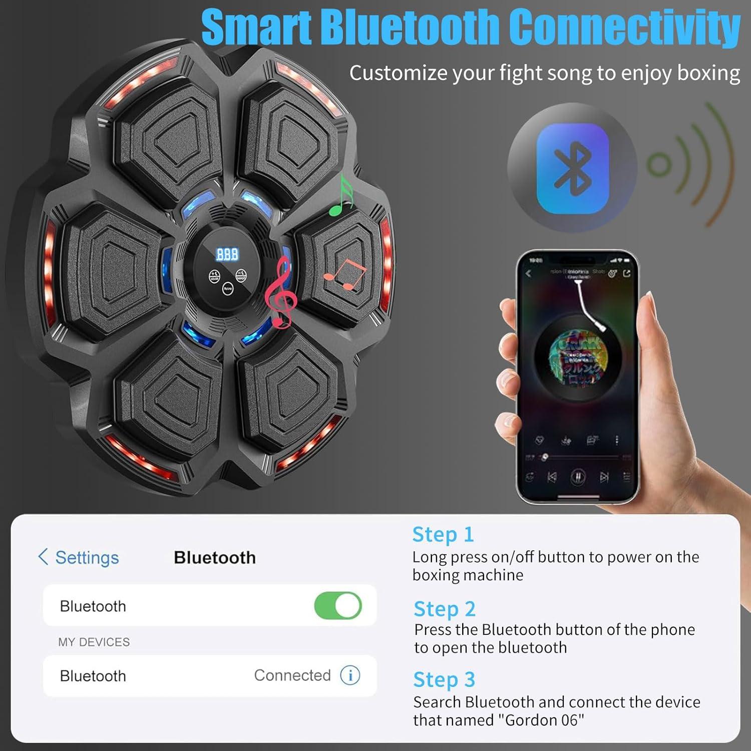 Music Boxing Machine for Adults : Smart Bluetooth Wall Mounted Punching Trainer with Gloves - Interactive Boxing Target - Workout Boxing Equipment for Home Gym Office