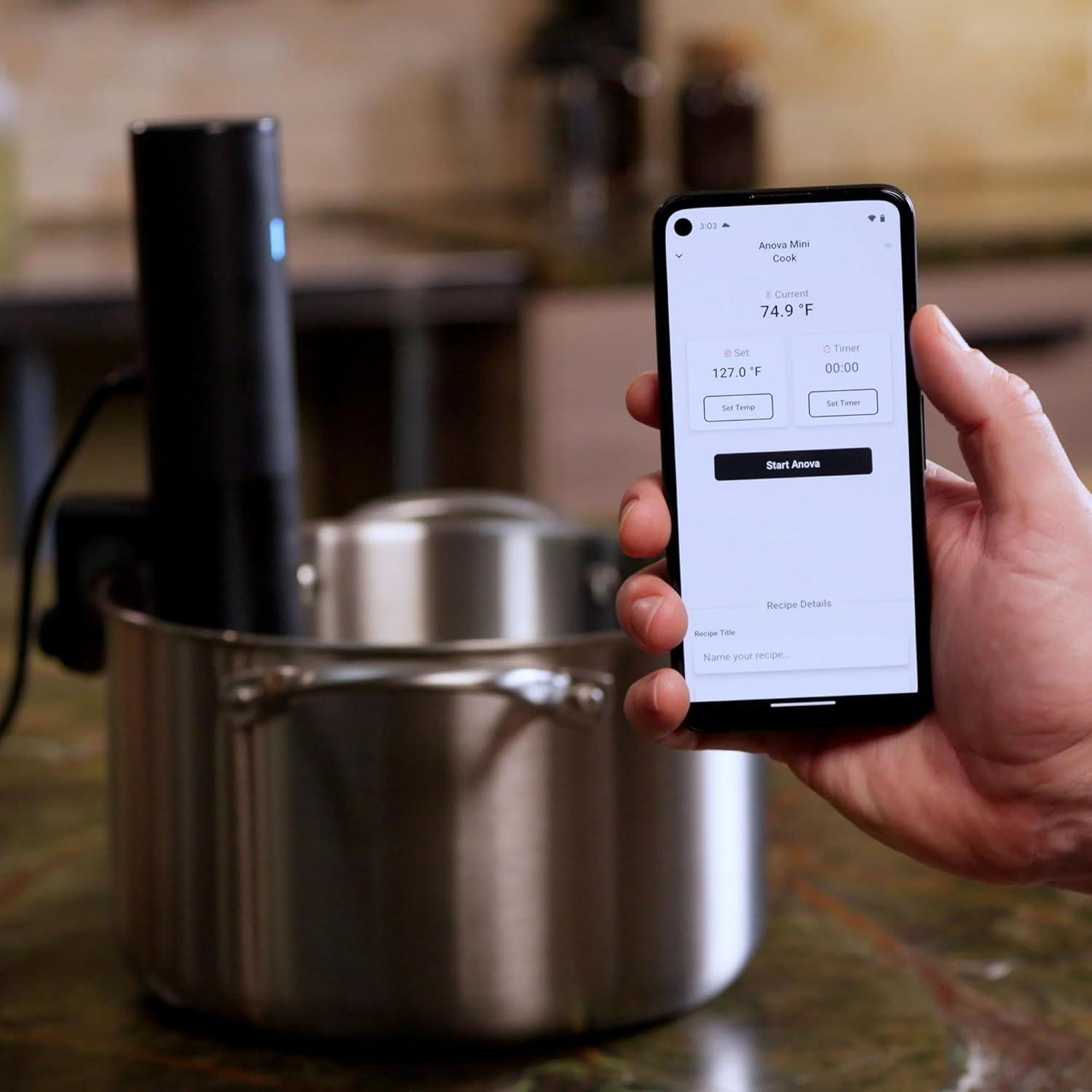 Anova Culinary Sous Vide Precision Cooker Mini Lite, 800 Watts, Black, App Enabled, 2024 Model