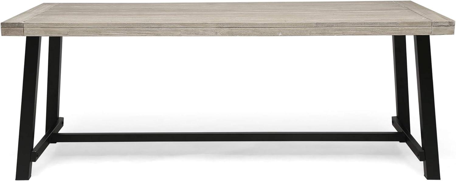 Sleek Acacia Wood & Metal Frame Outdoor Dining Table, Light Gray/Black