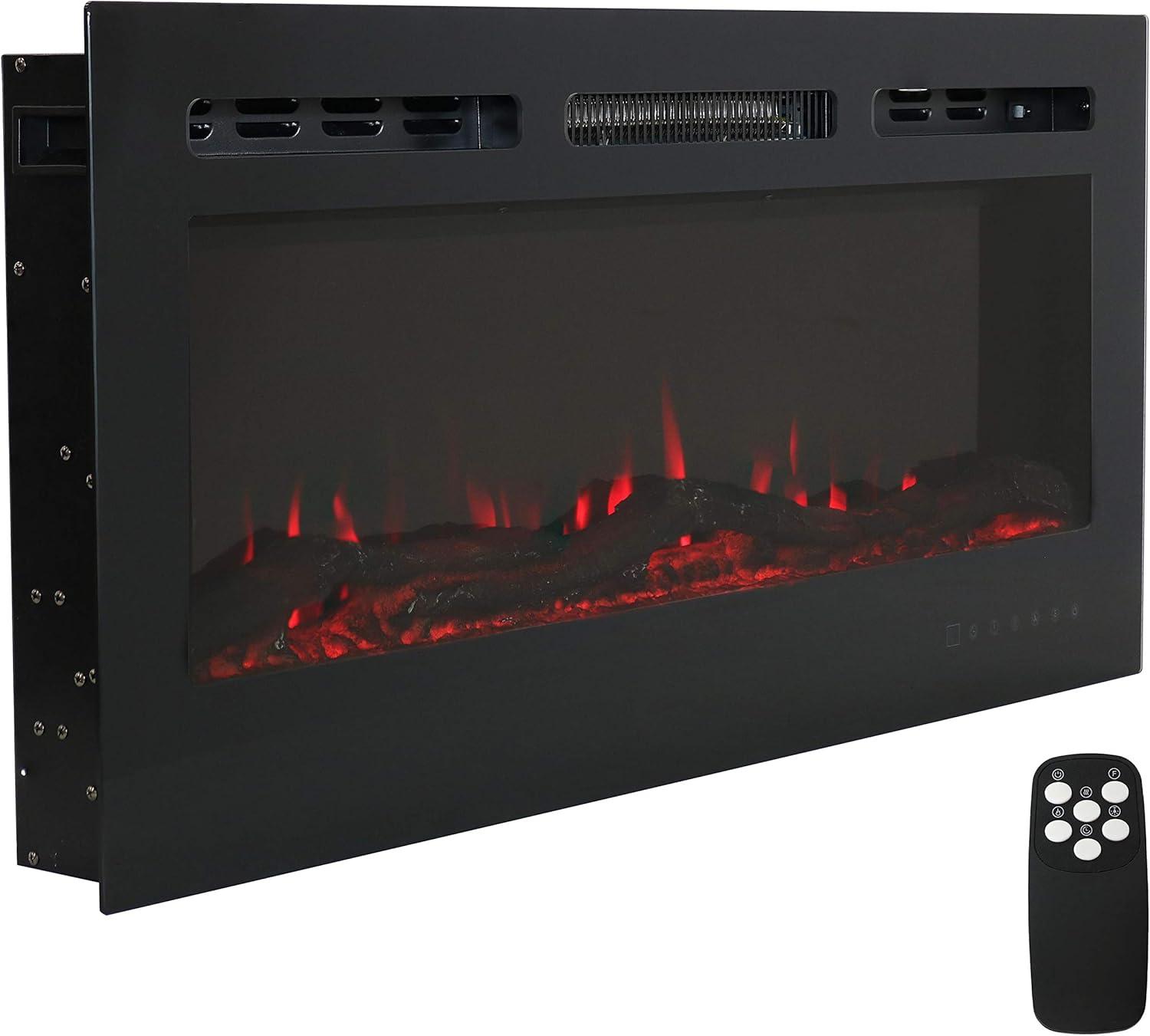 Sunnydaze 40-in Modern Flame Wall-Mounted or Recessed Indoor Electric Fireplace with LED Lights - Black Finish