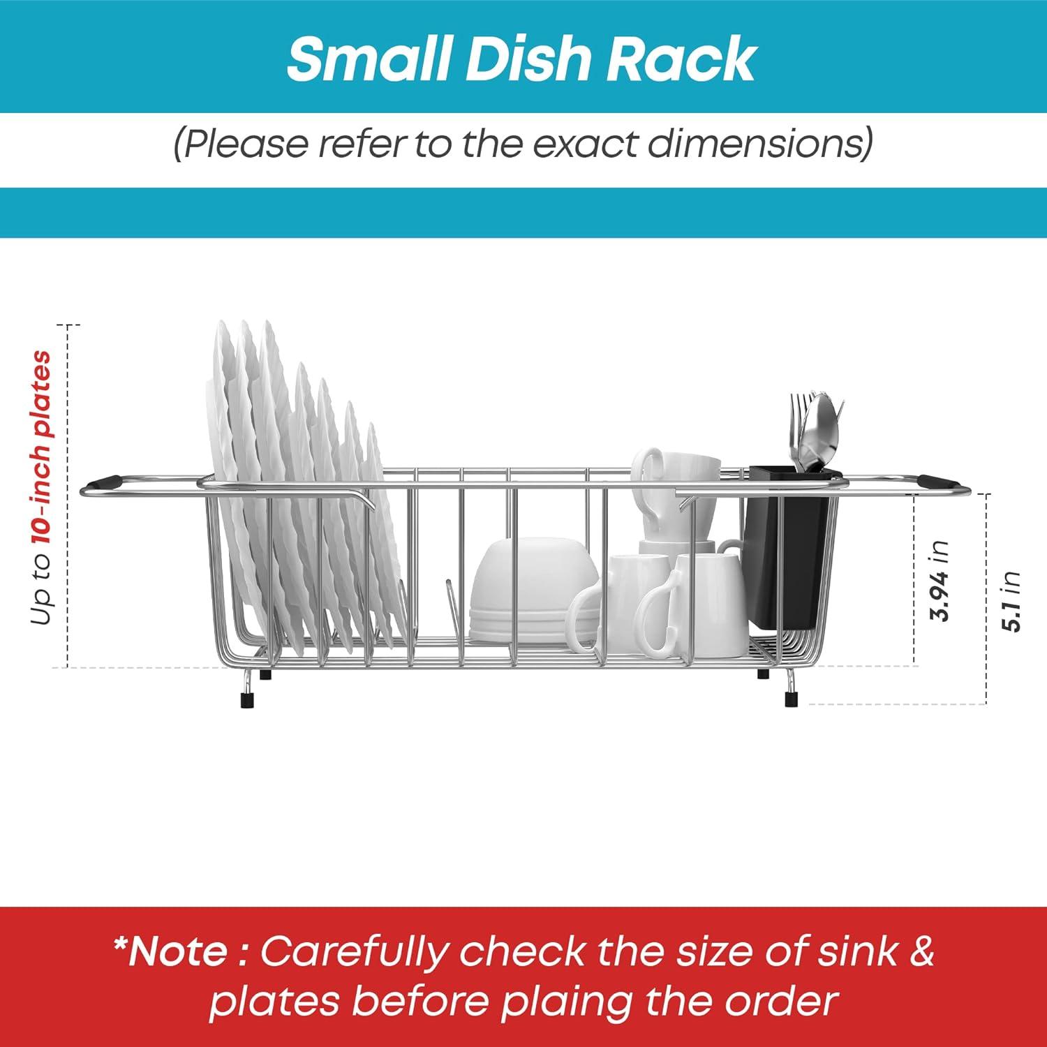 Compact Expandable Over The Sink Dish Drying Rack with Utensil Holder | 304 Stainless Steel Racks for Kitchen Counter, Space-Saving, Rustproof Drainer/Sink Organizer