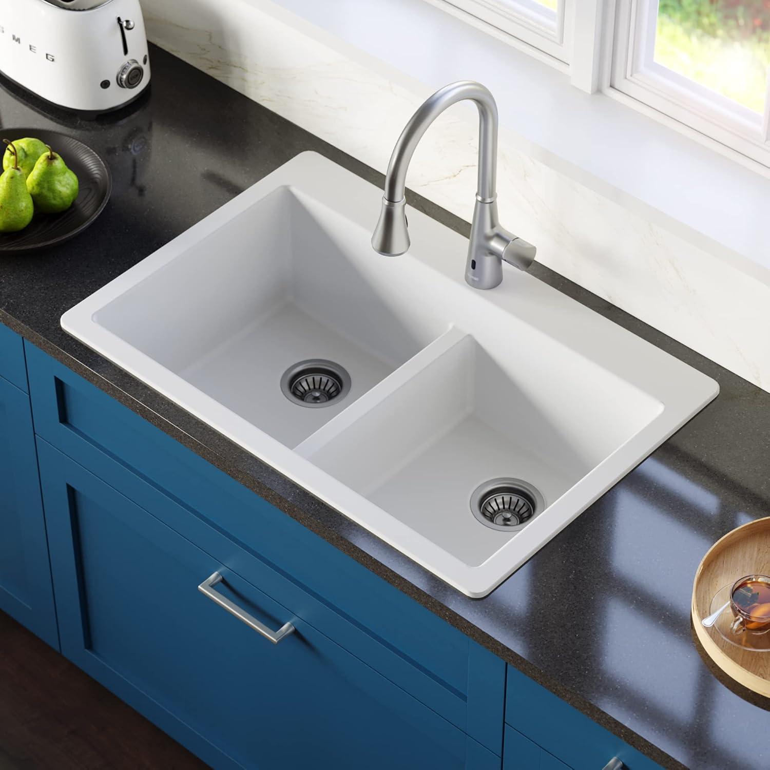 Karran Quartz 33'' X 22'' 50/50 Double Bowl Composite Drop-in Kitchen Sink