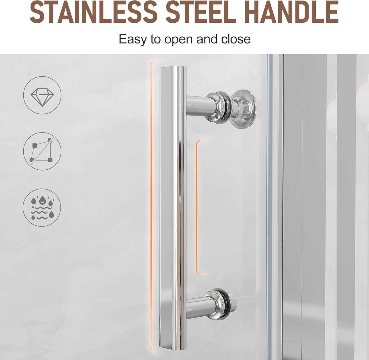 SUNNY SHOWER Adjustable 31.5-33 in. W x 72 in. H Frameless Pivot Shower Door,Chrome Finish, Certified Clear Tempered Glass Shower Enclosure