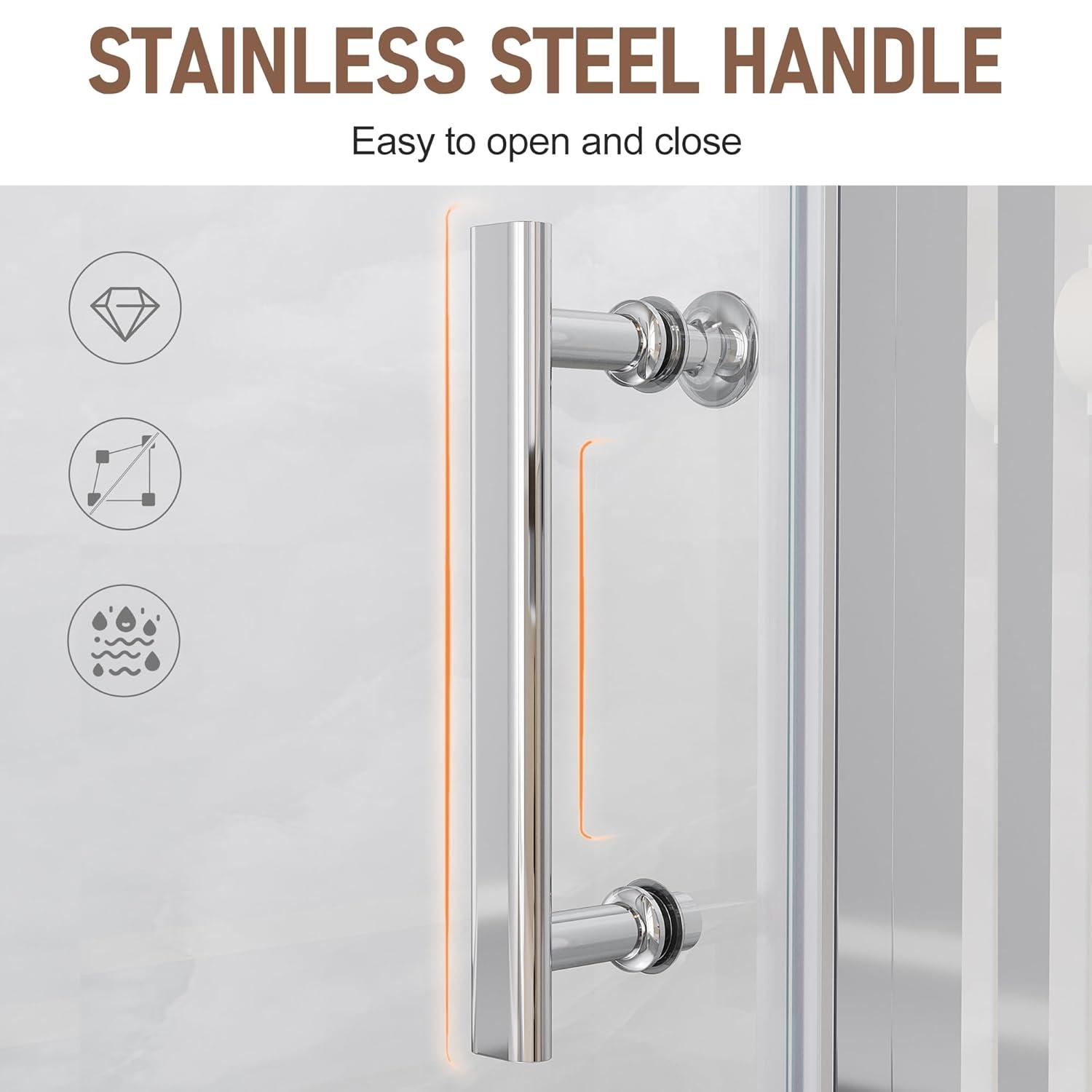 SUNNY SHOWER Adjustable 31.5-33 in. W x 72 in. H Frameless Pivot Shower Door,Chrome Finish, Certified Clear Tempered Glass Shower Enclosure