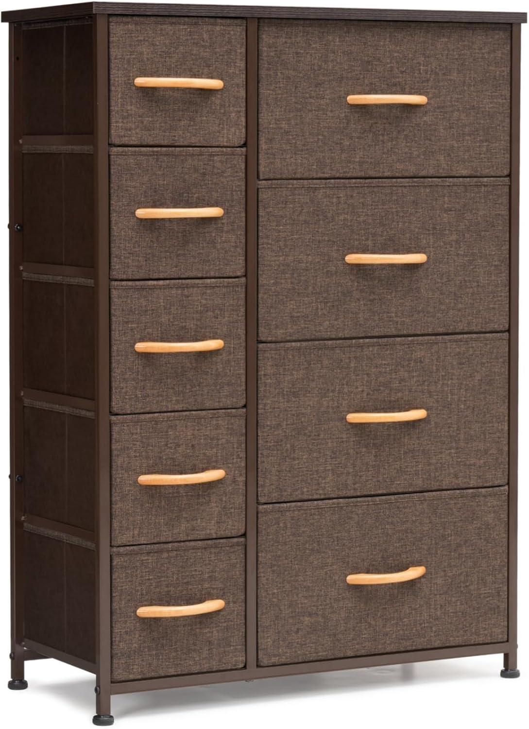 Brown Vertical 9-Drawer Fabric and Steel Storage Tower