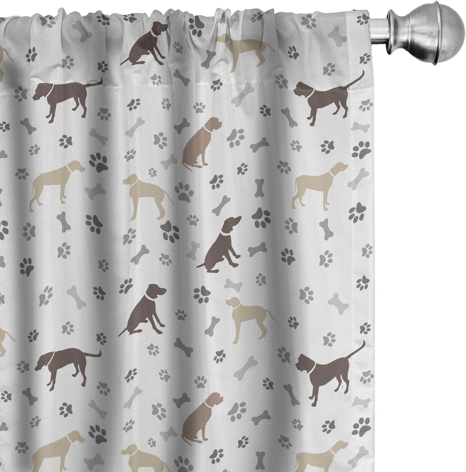 Gray Polyester Dog Print Room Darkening Curtain Panels