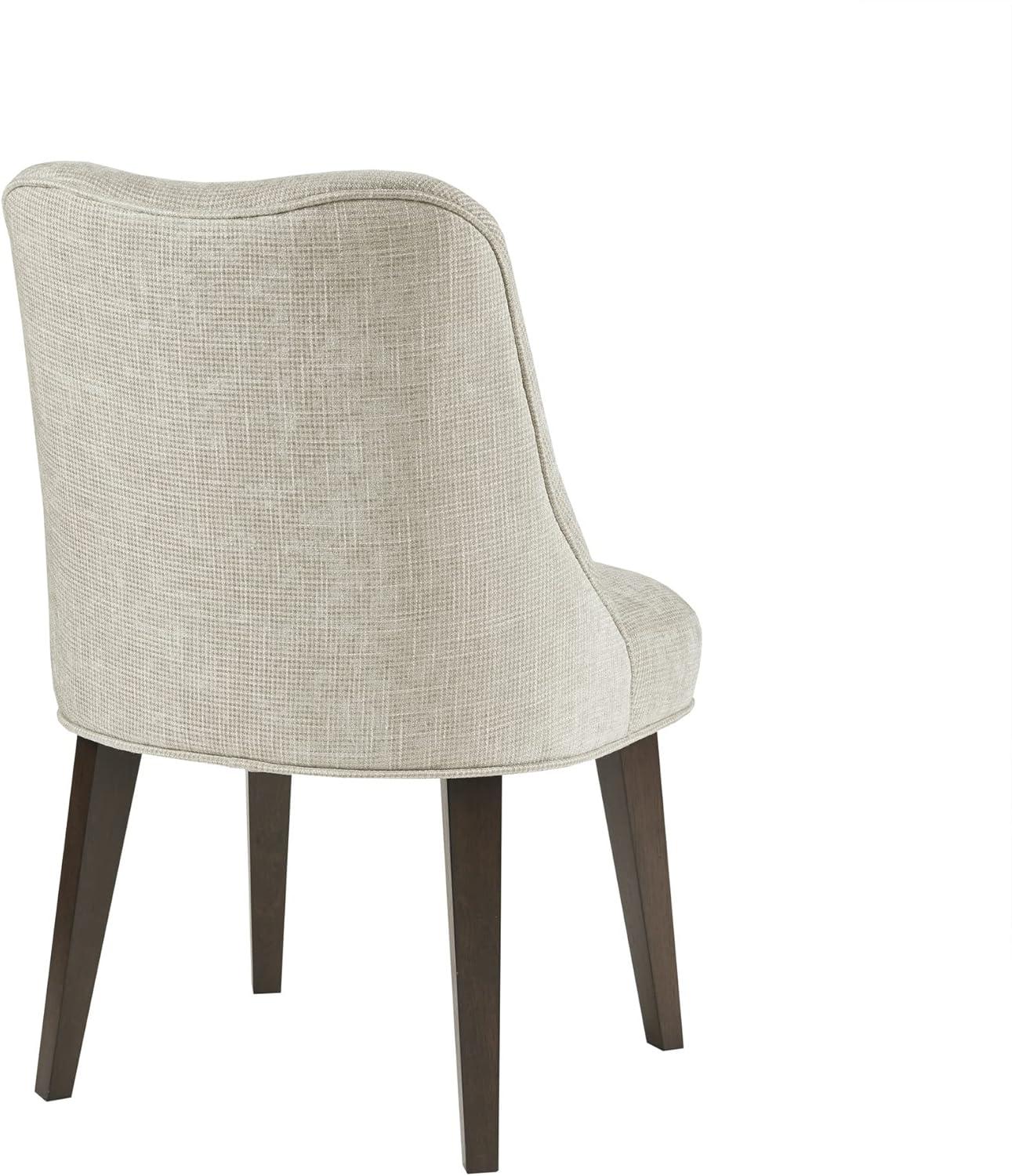 Beige Upholstered Dining Chairs with Dark Wood Legs, Set of 2