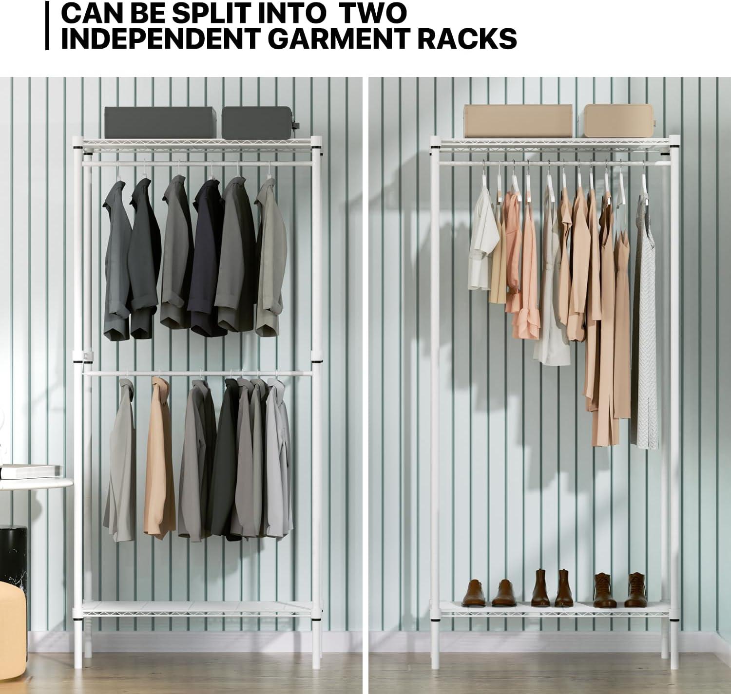 MoNiBloom Heavy Duty Clothes Rack L Shaped Clothing Rack for Corner, Wire Garment Rack Freestanding Wardrobe Rack for Bedroom, 73"Lx13.5"Wx71"H, White